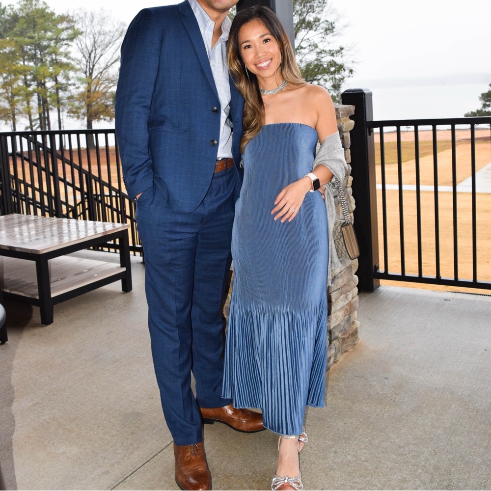 Abercrombie midi Giselle blue pleated dress - Picture 2 of 2